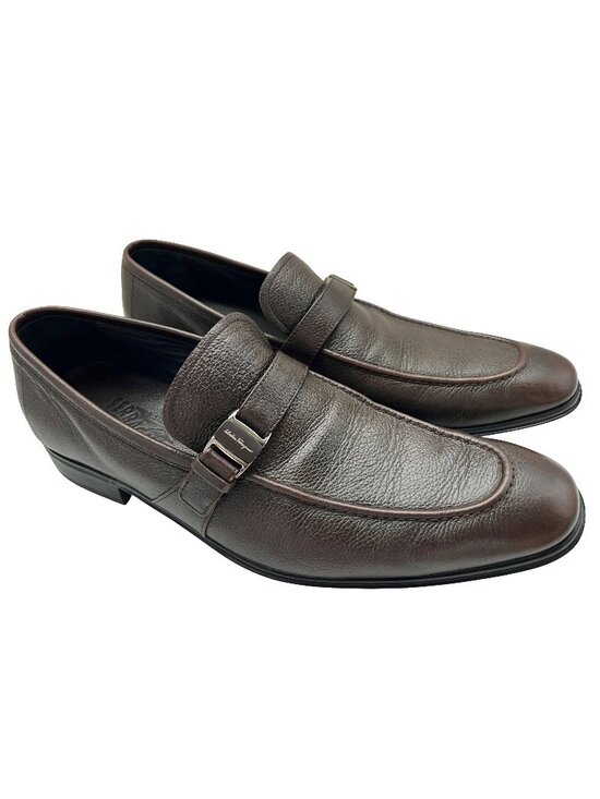 $950 Salvatore Ferragamo Mens PINOT Brown Leather Shoes Silver Bit Loafers 10 D main image 4